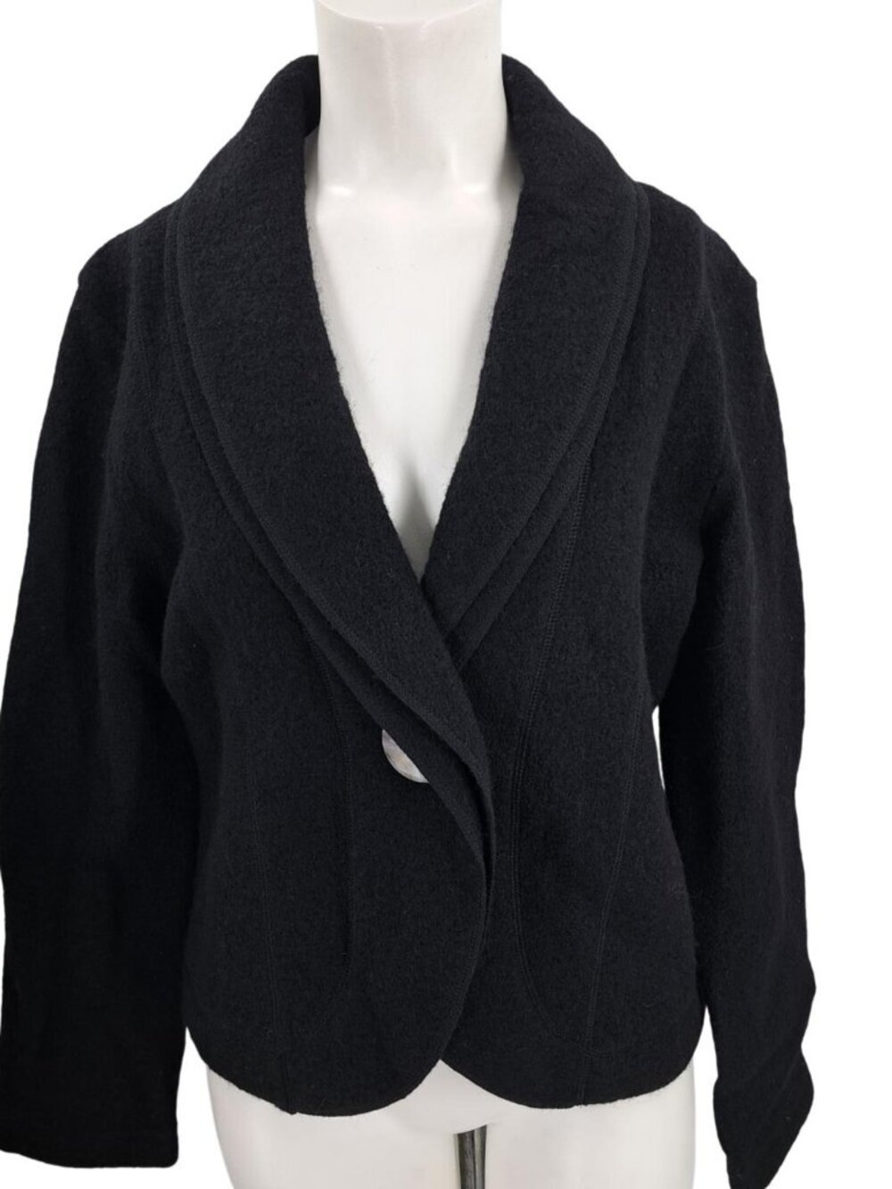 Cambridge Dry Goods 100% Boiled Wool Cardigan Sweater Size M Black Art To Wear